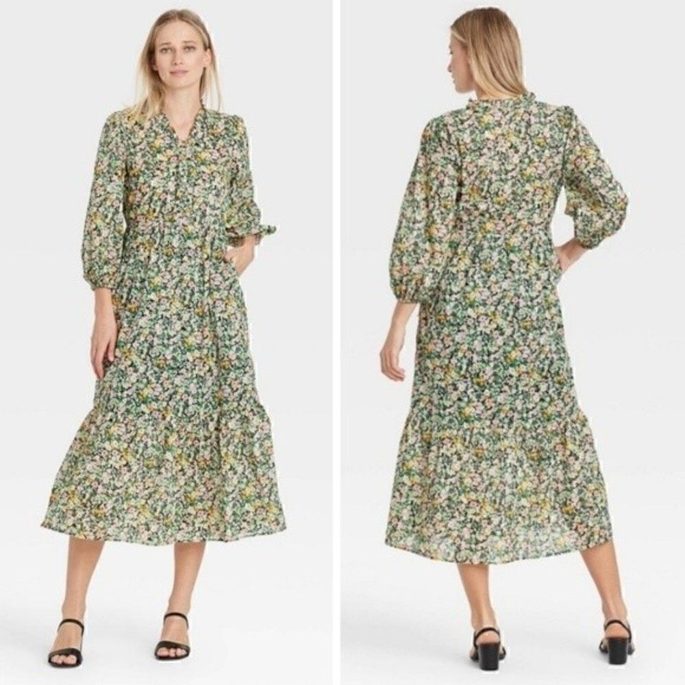 Who What Wear Floral Long Sleeve Ruffled Midi Maxi Dress
